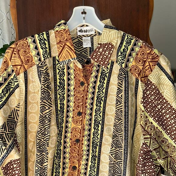 New! We Be Bop Tunic Top 2X Botswana Plus Boho Linen Button Up Tribal Safari - Picture 3 of 12